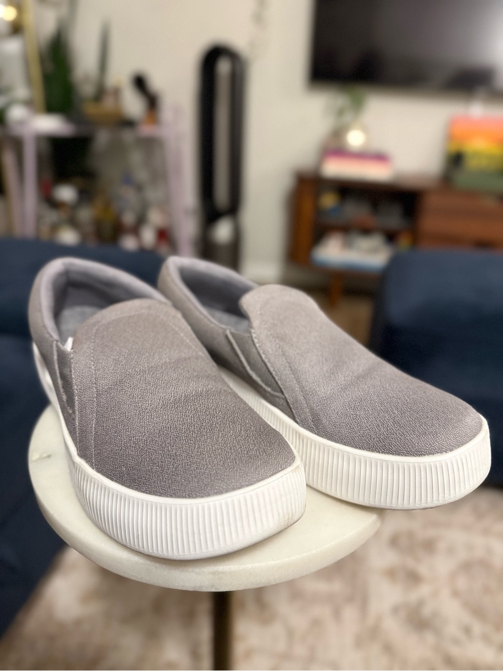 allbirds Women’s Slip-On Canvas Sneakers in Gray with White Soles - Never Worn